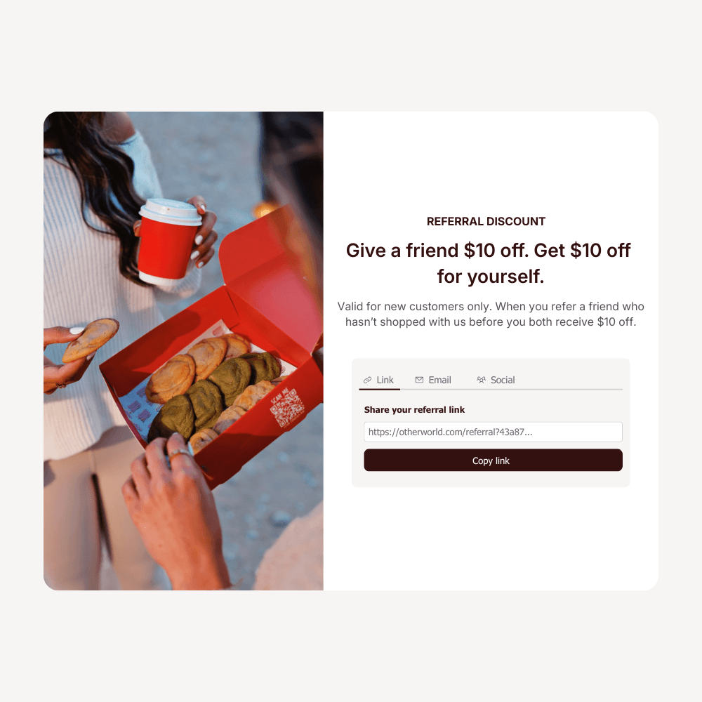 Referral program widget showing customer rewards
