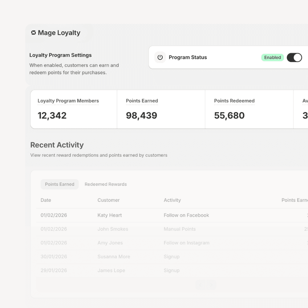 Loyalty program widget showing points balance and rewards