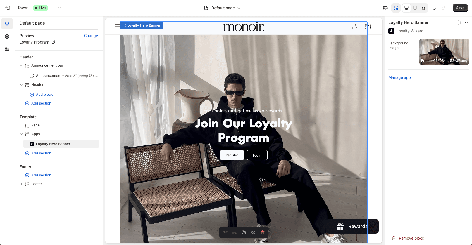 Setting up your Loyalty Program with the Dawn Theme in Shopify - Updating Hero Block BG