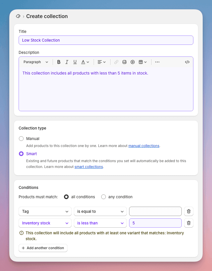 shopify-sidekick-low-stock-collection-example