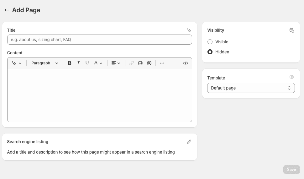 How to Add Pages to Your Shopify Store & Navigation Menu - Page interface
