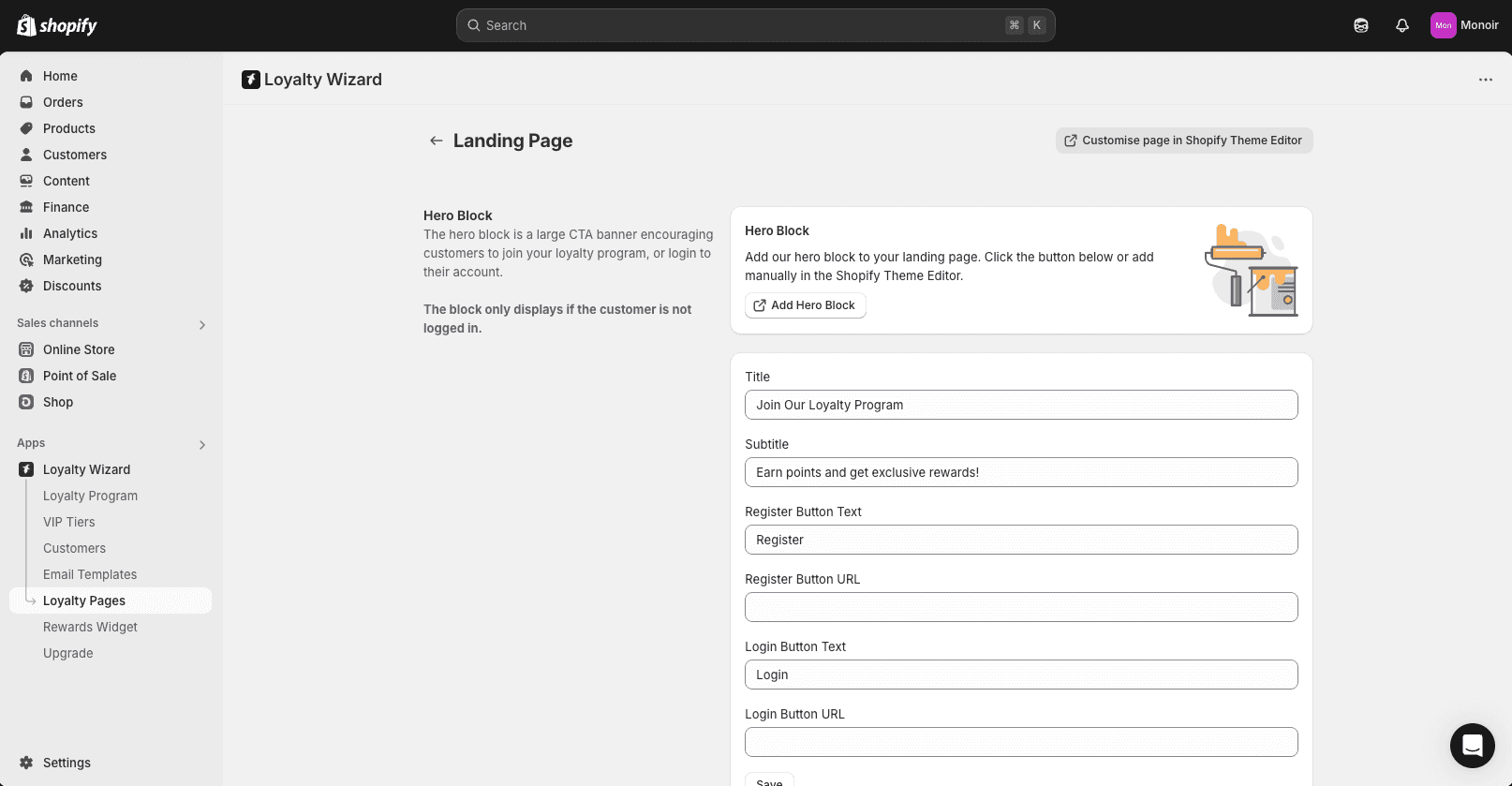 Setting up your Loyalty Program with the Dawn Theme in Shopify - Landing Page Edit