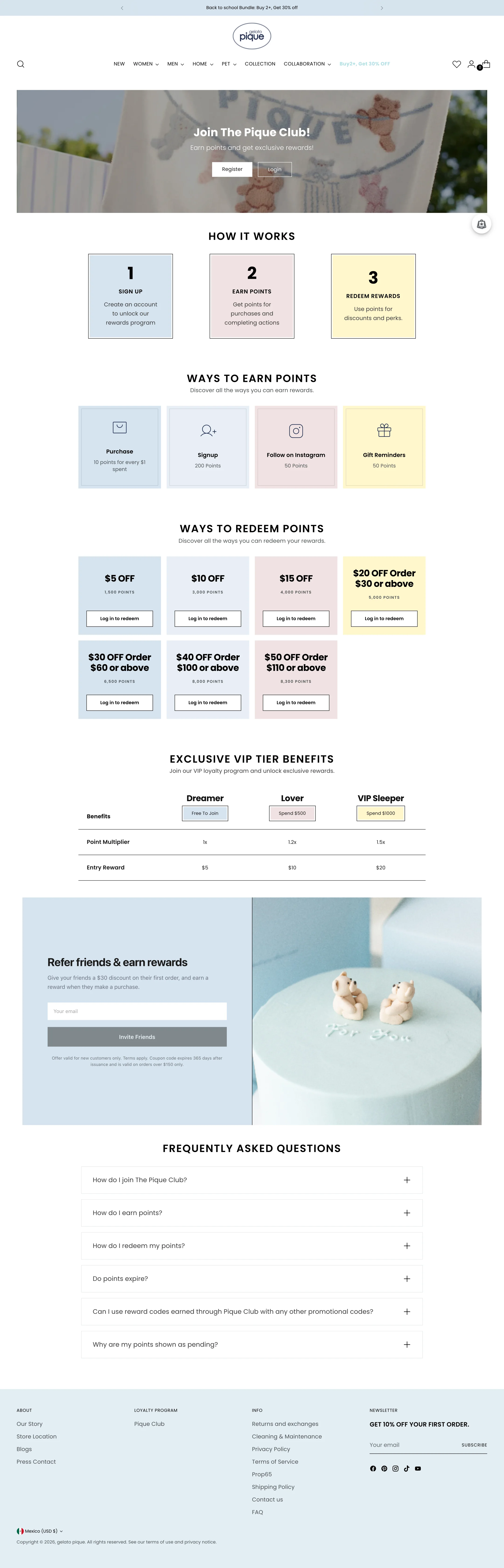 The Pique Club loyalty landing page