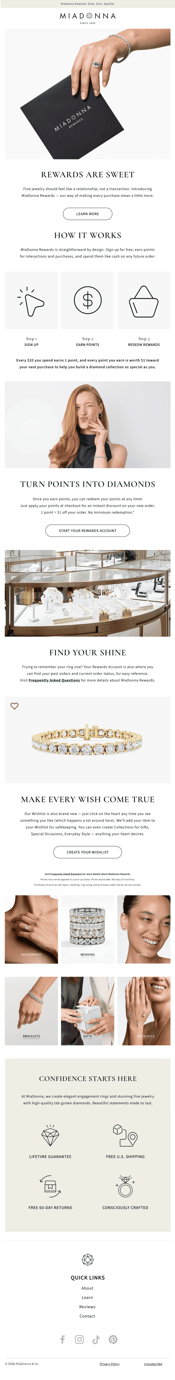 MiaDonna Rewards launch email