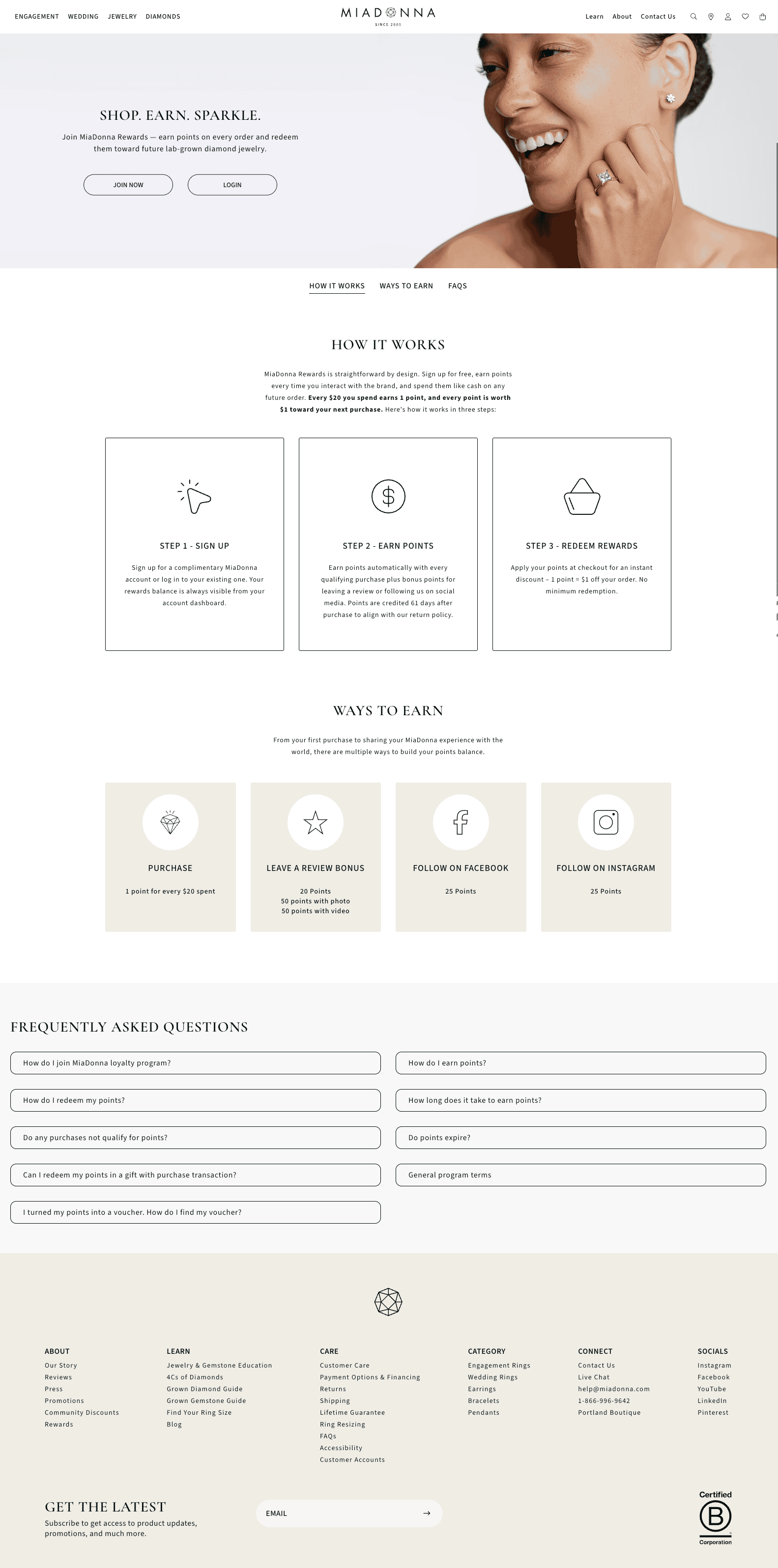 MiaDonna Rewards loyalty landing page