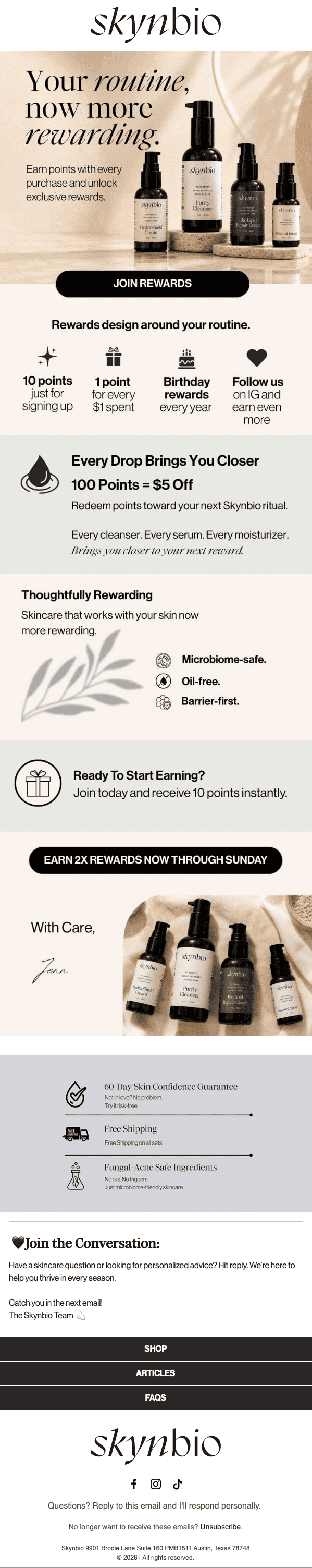 Skynbio Rewards launch email