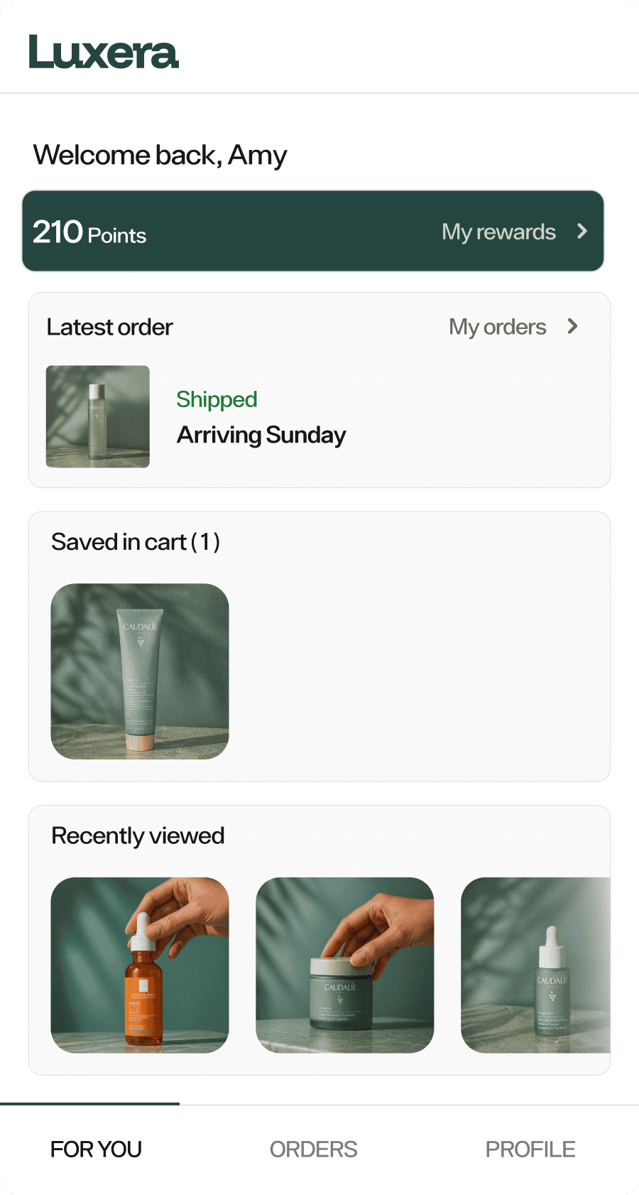 Mage Accounts sidebar showing orders, loyalty, and recently-viewed products