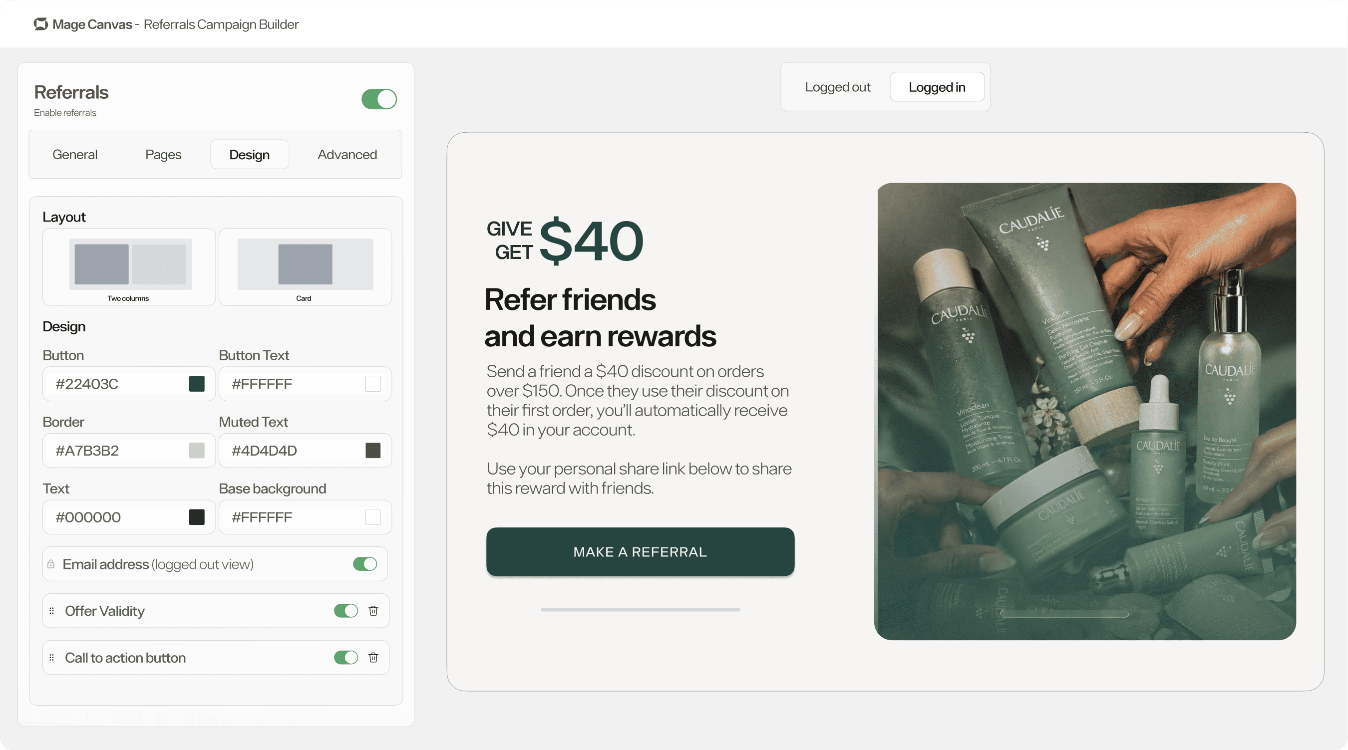 Mage's no-code Shopify referral builder, an alternative to Marsello