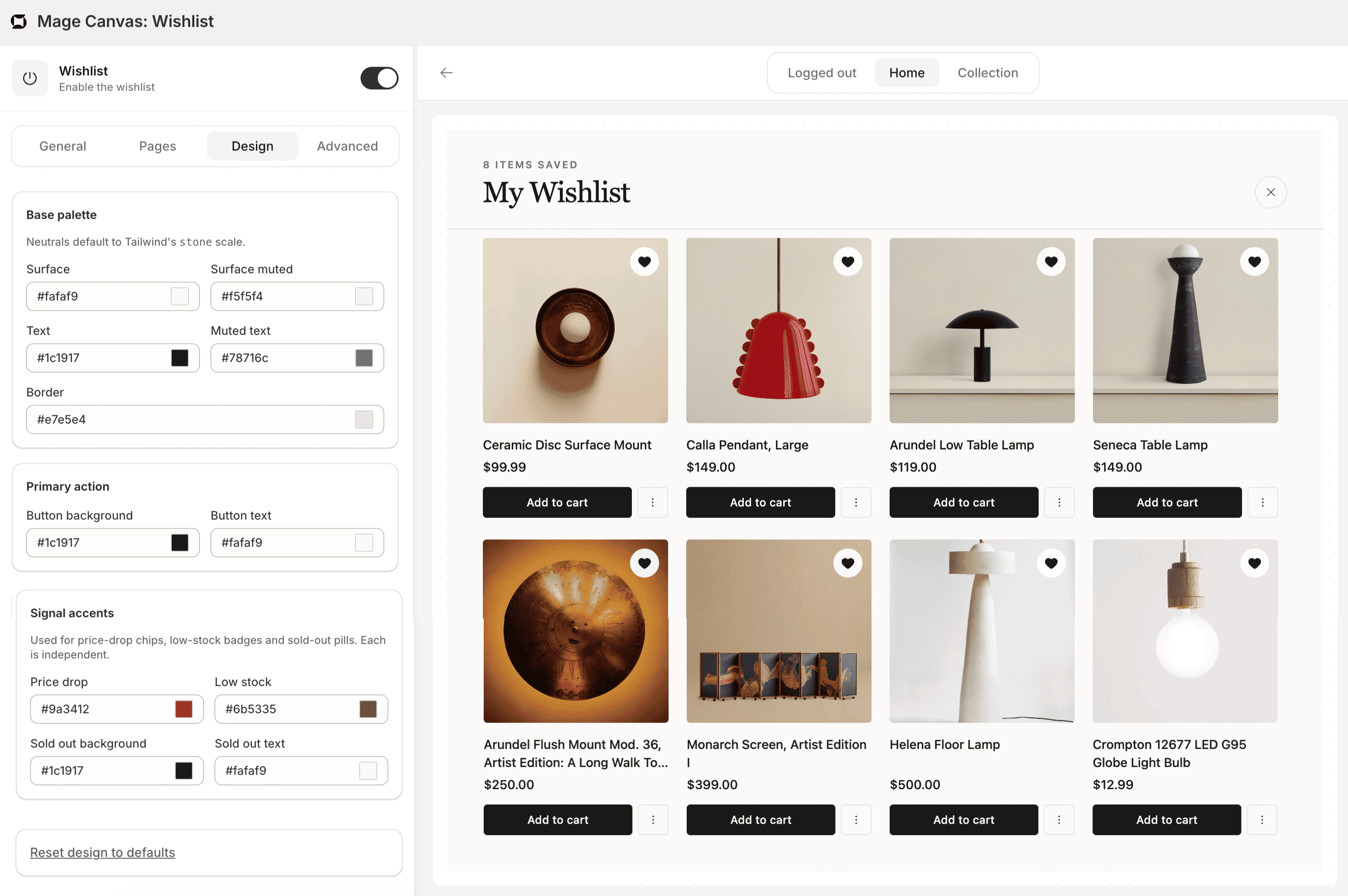 Mage wishlist popup with saved items and back-in-stock alerts