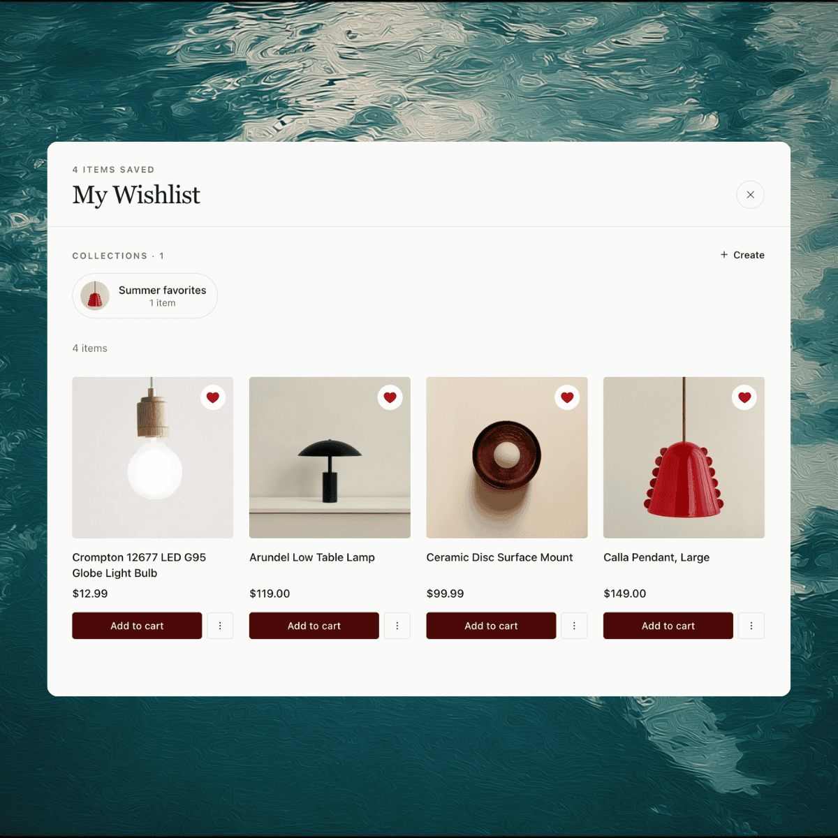 On-brand wishlist popup overlay